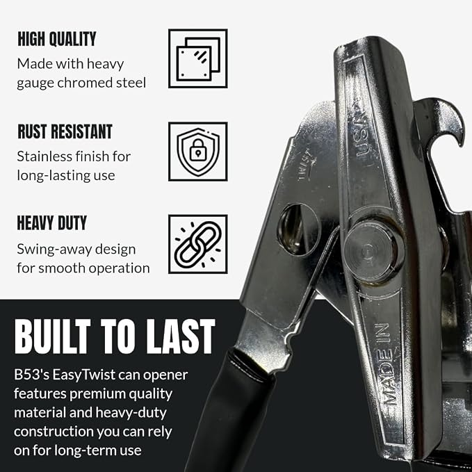 B53 EasyTwist Heavy-Duty Swing Away Can Opener, Carbon Steel Cutting Blade