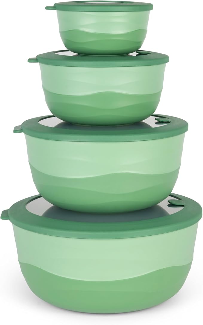 Pera Mixing Bowls with Lids, 8-Piece Airtight Leak-Proof Nesting BPA-Free Prep Bowl Set for Kitchen & Food Storage, Large 4200ml Capacity, Microwave & Dishwasher Safe(Green)