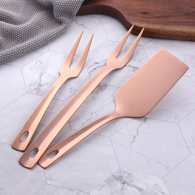 12 Pcs Cooking Utensil Set, Stainless Steel Rose Gold Titanium Plated Cookware Sets with Public Fork/Spoon, Cake Shovels, Spatula, Ladles, Solid Spoon, Slotted Spoon, Pasta Server, Kitchen Tool Gadget