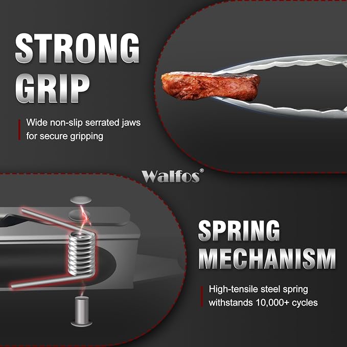 Walfos 17 Inch Extra Long Grill Tongs Set of 2, Ultimate Stainless Steel Tongs for Grilling, Cooking, BBQ/Barbecue, Buffet and Turning Food