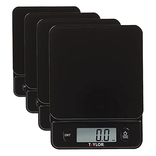 Taylor Glass Top Food Scale with Touch Controls, 11 lb Capacity, Sleek Black Design for Precision Food Measurement in Grams and Ounces (Pack of 4)