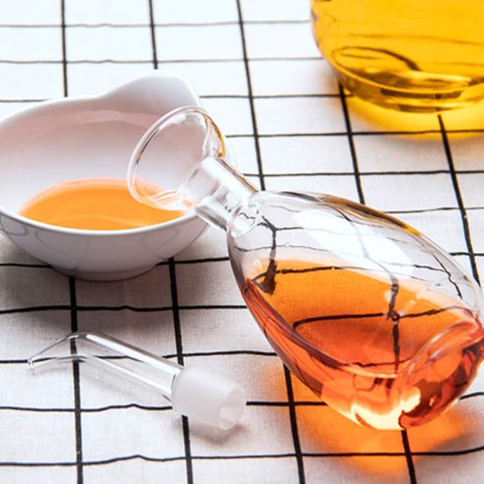 Affogato Glass Oil Bottle with Spout, Olive Oil Dispenser Vinegar Drizzler Pourer Stopper Pot, Soy Sauce Vinegar Cruet Non Drip Heat-Resistant for Cooking Kitchen Restaurant BBQ (15 oz)