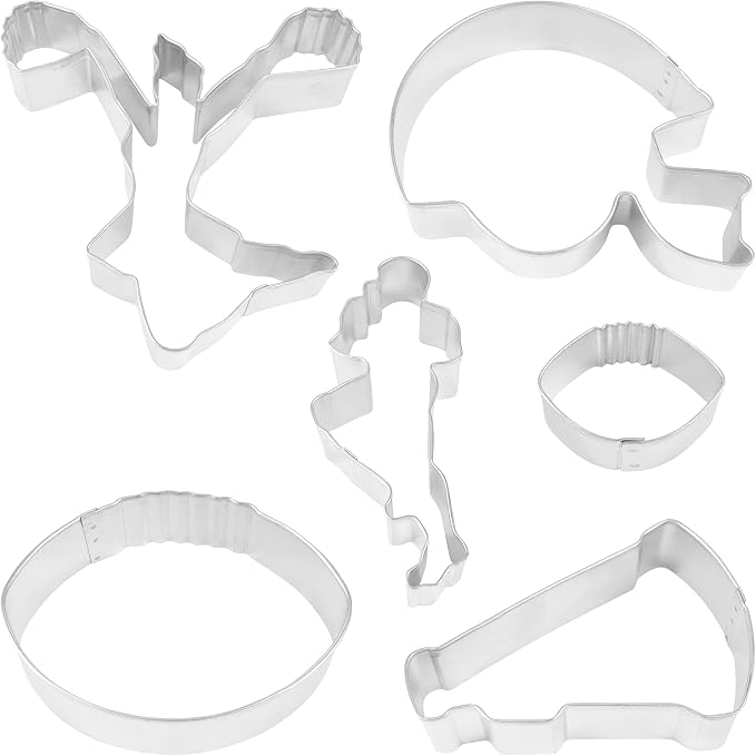 R&M International Football Cookie Cutters, 2 Footballs, Player, Helmet, Cheerleader, Megaphone, 6-Piece Set