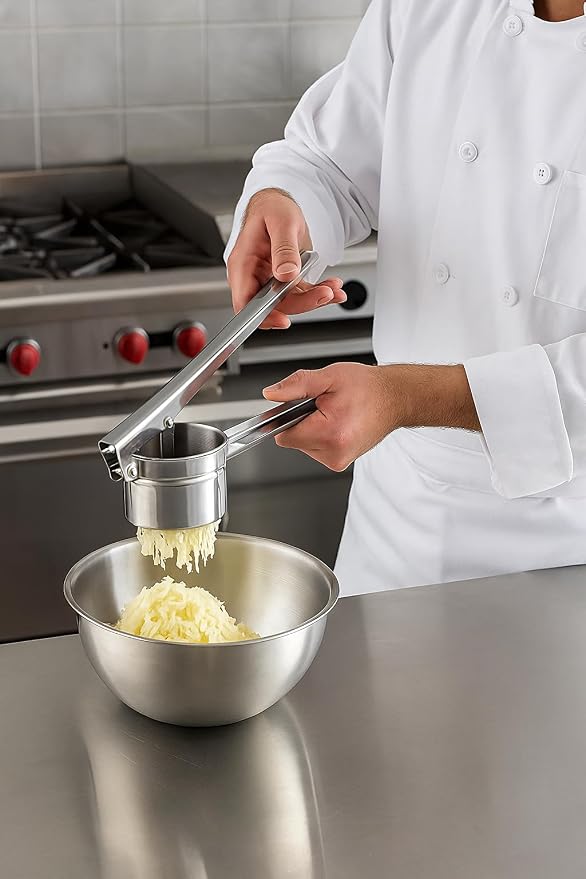 Stainless Steel Potato Ricer with 3 Interchangeable Discs – Manual Press for Mashed Potatoes, Vegetables, Fruits, Cauliflower, Squash & Baby Food