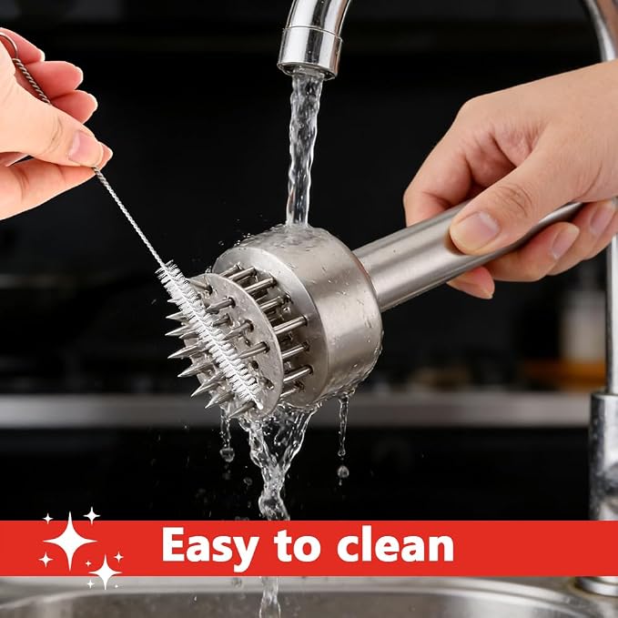Stainless Steel Meat Tenderizer Tool, 21 Sharp Needles for Steak, Beef | Chicken Meat Tenderizer with Cleaning Brush and Seasoning Jars, Tenderizing for Chicken, Pork, Barbecue, Marinating Prep Tool