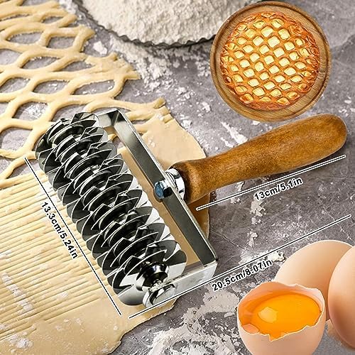 Pastry Lattice Roller Cutter, Stainless Steel Dough Cutter Wheel with Wood Handle for Beef Wellington Pie Crust Pizza Bread