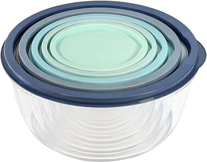 5-Piece Plastic Mixing Bowl Set with Lids for Kitchen, Nesting Kitchen Bowl Set for Mixing Baking, Prepping, Cooking & Food Storage Microwave Safe