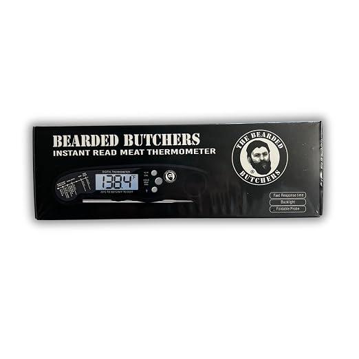 Bearded Butchers Instant Read Digital Meat Thermometer – Accurate Cooking Thermometer for Beef, Chicken, Pork, Fish, Safe Internal Temperature Chart, Magnetic Back, Fahrenheit & Celsius Settings
