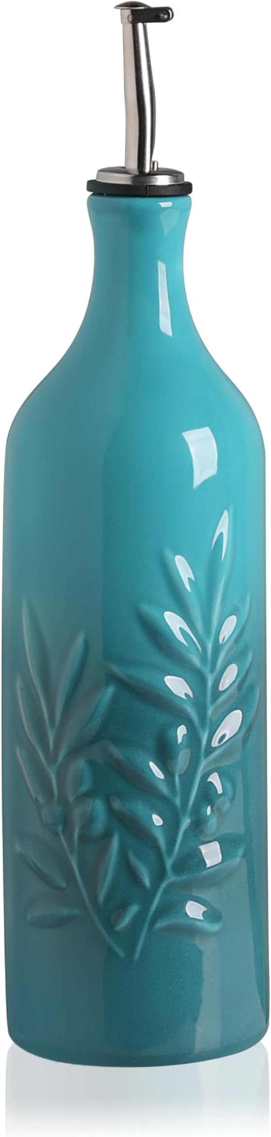 Sweejar Ceramic Olive Oil Dispenser Bottle, 24 Oz Relief Design EVOO Oil and Vinegar Dispensing Bottle with Spout for Kitchen, Set of 1 (Gradient Blue)