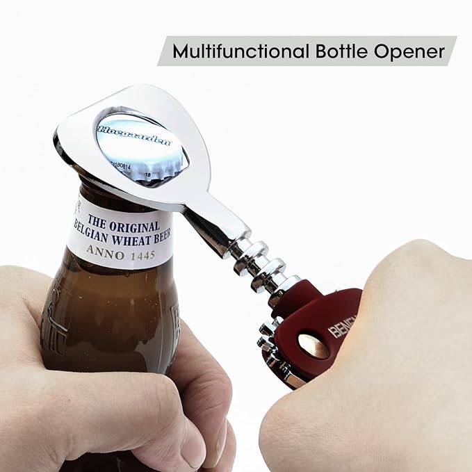 Beneno Wine Opener, Zinc Alloy Premium Wing Corkscrew with Multifunctional Bottles Opener, Sharp Wine Corkscrew with Ergonomic Non-Slip Wing Handle, Purple
