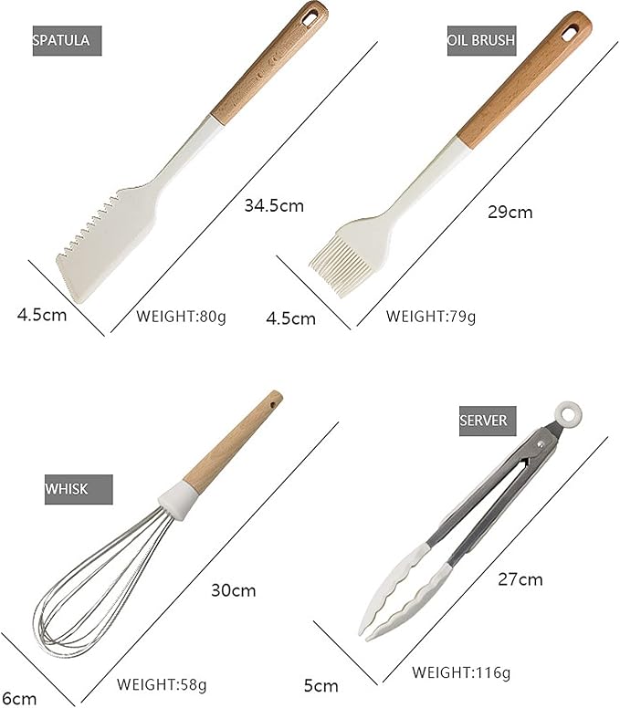 1pcs White Hangable Silicone Egg Whisk, Balloon Egg Beater, Wooden Handle Cooking Utensils for Blending Whisking Beating Stirring Cooking Backing