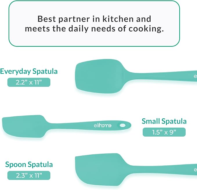 Elihome Chef Series 3 Piece Silicone Spatula Set - 600°F Heat Resistant Non Stick Rubber Kitchen Scraper Spatulas for Cooking, Baking, and Mixing – BPA Free and LFGB Certified Silicone, Green Color