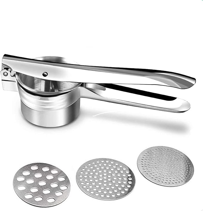 Potato Ricer Masher - Premium Stainless Steel, 3 Interchangeable Discs - Manual Potato Press, Ideal for Fruits, Vegetables, Baby Food Easy to Clean
