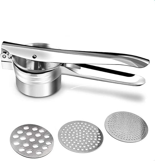 Potato Ricer Masher - Premium Stainless Steel, 3 Interchangeable Discs - Manual Potato Press, Ideal for Fruits, Vegetables, Baby Food Easy to Clean