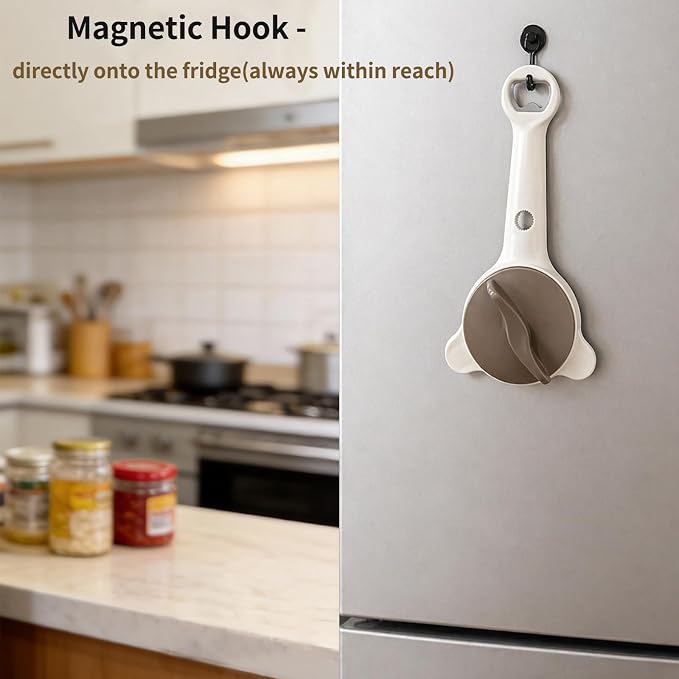 Jar Opener for Weak Hands, Seniors with Arthritis, 4-in-1 Multi-Purpose Lid Opener Includes Magnetic Hook & Rubber Gripper for Jars, Bottles and Beer Caps (Beige)