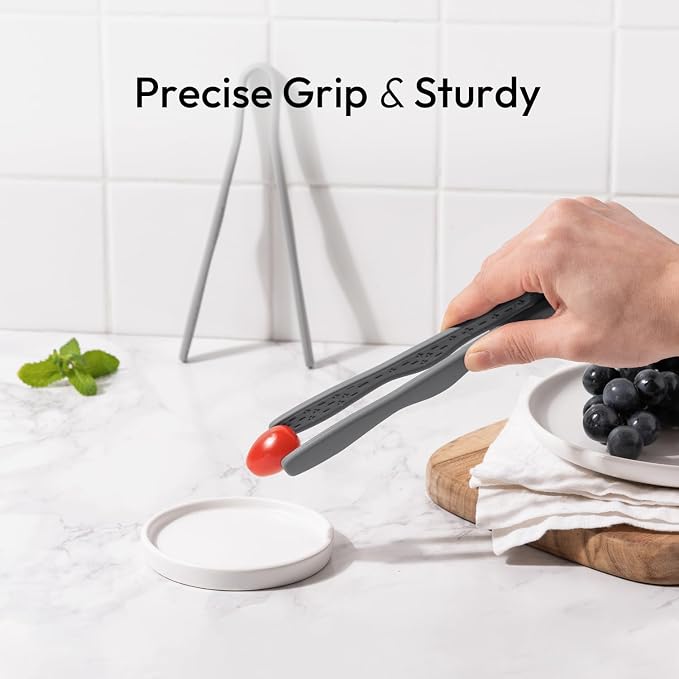 carrotez Mini Silicone Toaster Tongs, Anti-Slip,Non-Scratch Mini Tongs 7inch - Dark Gray