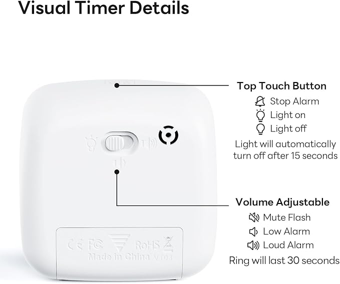Yunbaoit Visual Timer with Night Light, 60-Minute Countdown Timer for Kids and Adults, Silent Classroom Timer, Time Management Tool for Home, School, or Work (Dark Black)