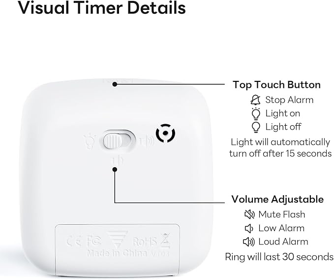 Yunbaoit Visual Timer with Night Light, 60-Minute Countdown Timer for Kids and Adults, Silent Classroom Timer, Time Management Tool for Home, School, or Work (Light White)