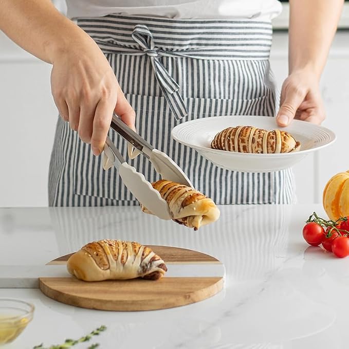 Silicone Kitchen Tongs, 3Pcs Tongs for Cooking with Silicone Tips, Food Grade Small Tongs, Mini Serving Tongs for BBQ Salad, White, 7"+9"+12"