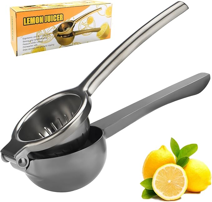 SHIKORI Lemon Squeezer, Large Heavy Duty Handhelp Juicer for Lemon, Stainless Steel Hand Press Citrus Juicer, Lime Squeezer Bar Tool, Manual Citrus Press (Grey)