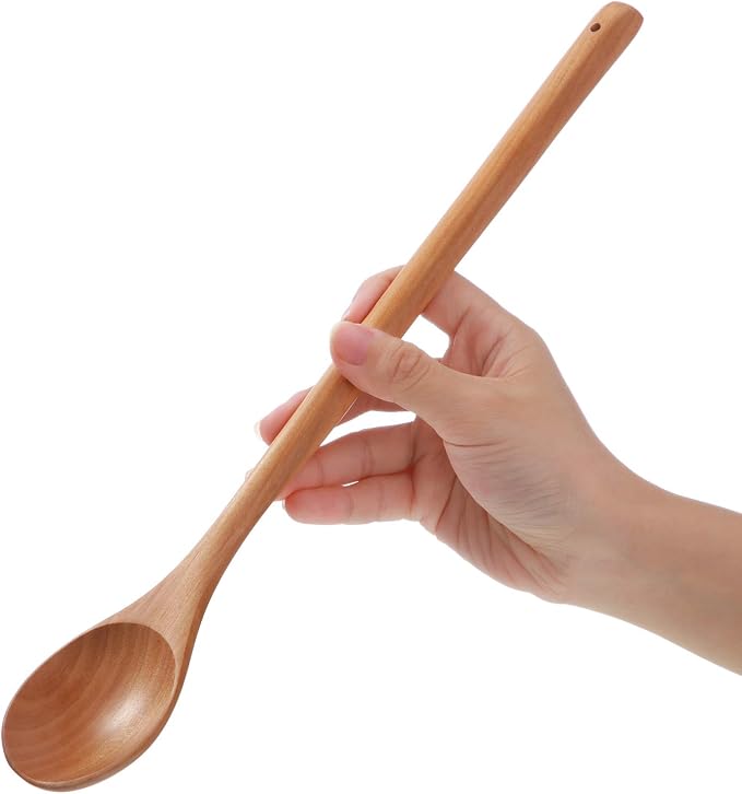 8 Pcs Wood Mixing Spoons, 13 Inch Long Handle Wooden Spoons for Mixing, Large Wooden Soup Spoon Utensil Set for Kitchen Stirring and Cooking, Sturdy and Lightweight(8 Pieces)
