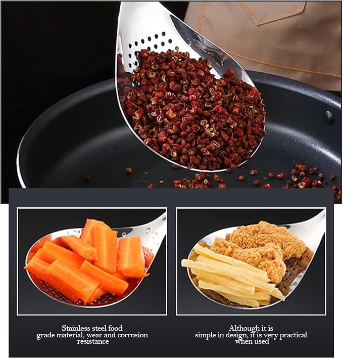 Hemoton Stainless Steel Skimmer Slotted Spoon for Frying and Hot Pot Cooking 13.93 Inch Large Strainer Ladle for Oil Draining and Food Scooping
