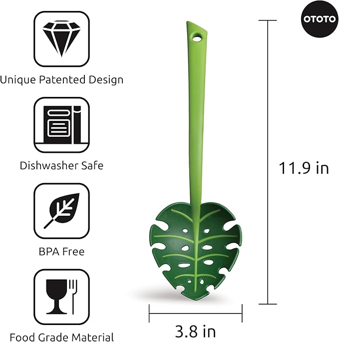 OTOTO Pasta Spoon - Spaghetti Spoon, Pasta Fork, Pasta Server, Monstera Ladle - Dishwasher Safe & Heat Resistant - Fun Kitchen Gadgets, Unique Gifts for Cooking (Jungle Spoon)