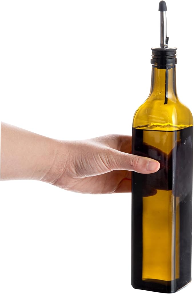 Restaurantware-Chef 101 16.9 Ounce Olive Oil Dispenser, 1 Kitchen Oil Dispenser Bottle - With Stainless Steel Pourer, Non-Leaking, Amber Glass Pourer, For Cooking Or Salad Dressings