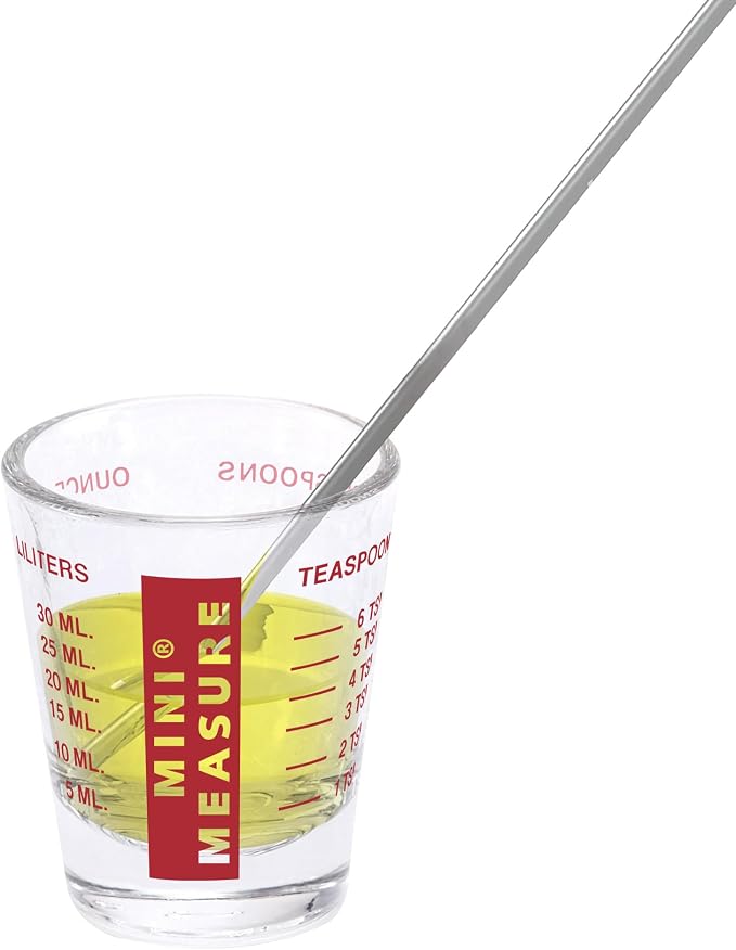 Kolder Mini Measure Heavy Glass, 20-Incremental Measurements Multi-Purpose Liquid and Dry Measuring Shot Glass, Red