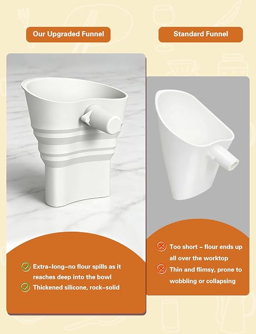 Foldable Silicone Flour Funnel for KitchenAid Mixer 4.5-5Qt Tilt Head | Thick Food-Grade Silicone, Extended Spout, Heat Resistant, No Spill Design, Collapsible, Dishwasher Safe Baking Accessory