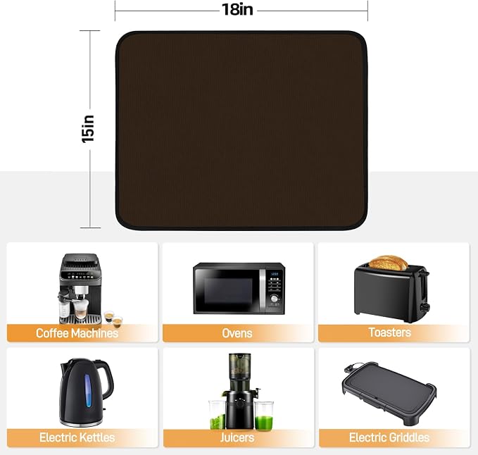 2 PCS Heat Resistant Mats for Countertop Air Fryer, 18x15in, Brown | 1022 ℉ Fireproof mat, air fryer accessories for ninja, cosori, waterproof hot pads for kitchen toaster, oven, coffee maker