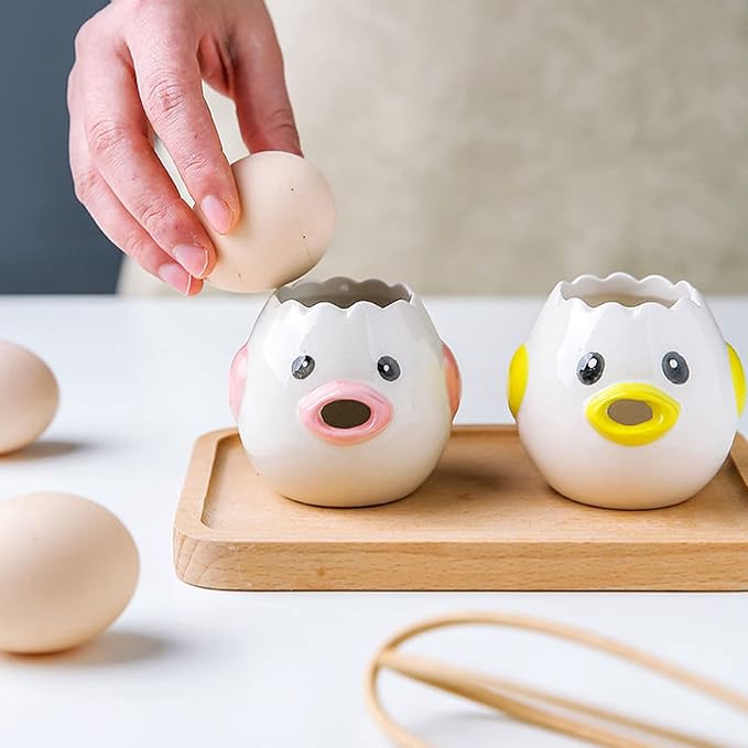Egg Separator, 2pcs Yellow Pink Ceramics Vomiting Chicken Egg Yolk Egg White Separator, Little Chick Small Egg Splitter