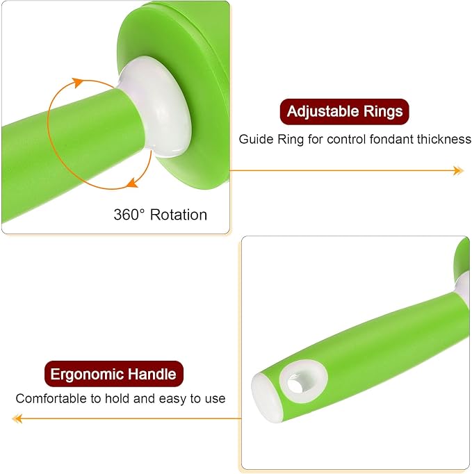 HARFINGTON Silicone Rolling Pins for Baking 20.5 Inch Rubber Handle Non-Stick Rolling Pin Small Roller Playdough Rolling Pins for Dough Pizza Pastry Fondant Kitchen, Green