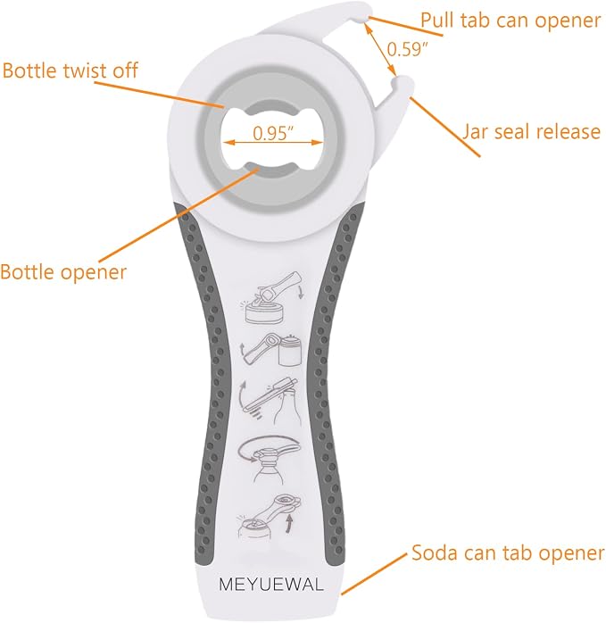 Latest Jar Opener Bottle Opener for Weak Hands, 6 in 1 Multi Function Can Opener Bottle Opener Kit with Silicone Handle Easy to Use for Children, Elderly and Arthritis Sufferers(JAR-White3.0)