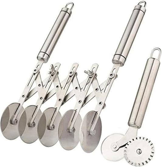 5 Wheel Pastry Cutter with Handle set of 2 Stainless Steel Double cutter Adjustable Pizza Slicer Multi-Round Dough Cutter Roller