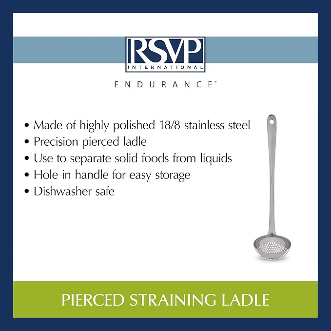 RSVP International Endurance Kitchen Collection Pierced Straining Tools, Ladle, 18/8 Stainless Steel