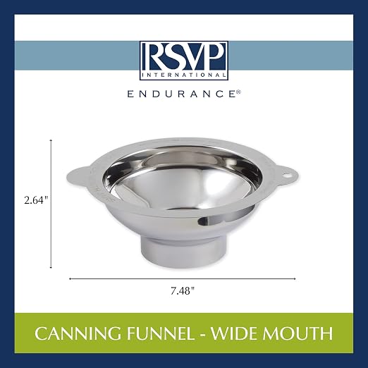 RSVP International Endurance Canning Collection Non-Reactive 18/8 Stainless Steel, Dishwasher Safe, Funnel, Wide Mouth, 2-3/4"