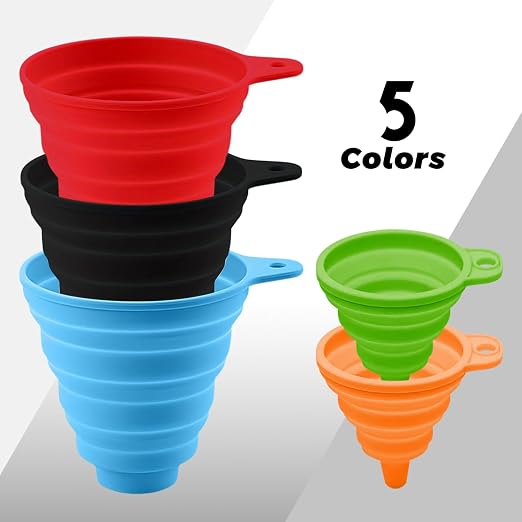 3 Sizes of Collapsible Silicone Funnel Set - 4 Pack Kitchen Accessories for Filling Bottles (Red)