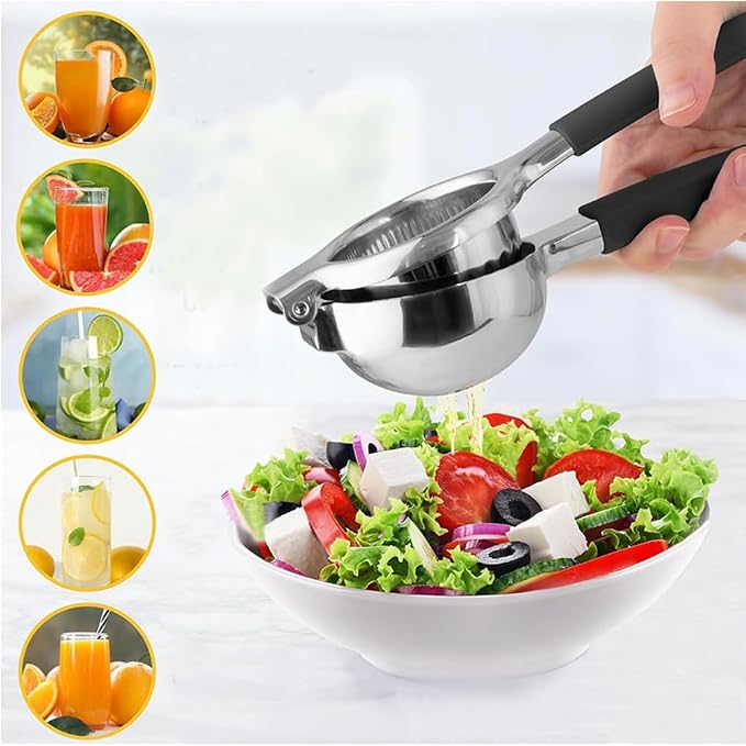 Stainless Steel Lemon Squeezer,-Silicone Handles, Hand Held Lime Squeezer for Lemons, Limes & Oranges, Ergonomic Non-Slip Design, Suitable for Kitchen, Outdoor, Bar Lemon Squeezer