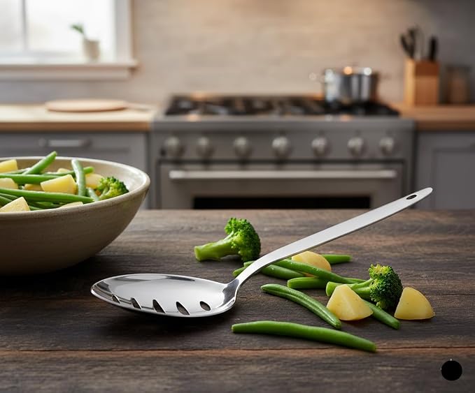 3-PCS Kunz Spoon | 9 Inch 18/10 Stainless Steel Serving Spoons Set Include Serving Spoon, Slotted and Perforated Spoons (Medium 9 Inch, 3 Pack All Kunz)