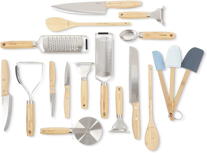 Culinare Naturals C70008 Masher | Sustainable Bamboo/Stainless Steel | (L)270mm x (W)105mm | Manual Hand Held Mashing Tool/Kitchen Utensil | Metal Masher/Includes Pan Scraper | Not Dishwasher Safe