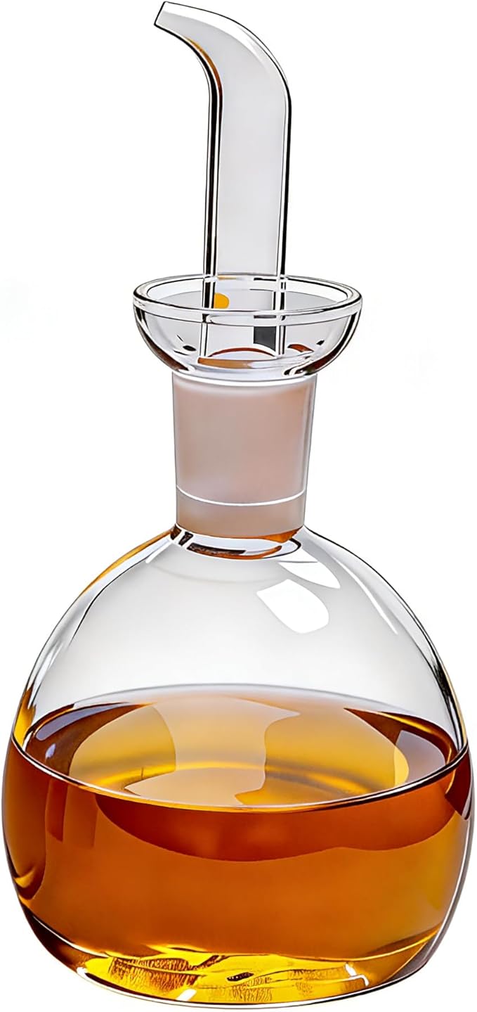 ELETON Round Non-Drip Glass Oil Bottle for Kitchen – 8 oz Dispenser with Pour Spout, Olive Oil Cruet, No Leak Design, Cruet