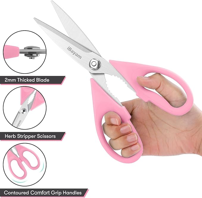 All Purpose 8.5" Cooking Scissors with Sheath, Pink Kitchen Gadgets for Women, Mom, Wife, Her
