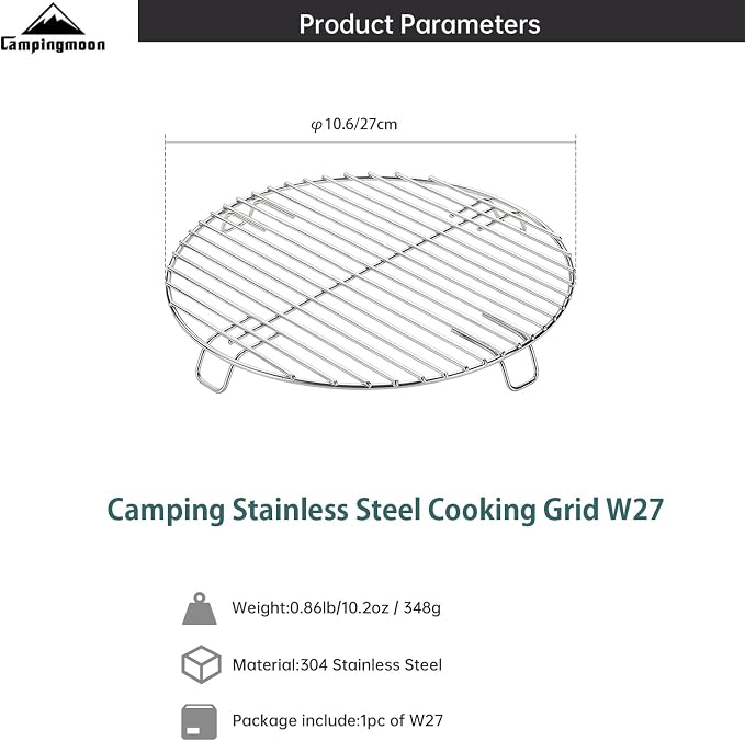 Campingmoon Stainless Steel Round Cooling Rack Baking Steaming Roasting Rack,Cooking Grid Grill 27cm