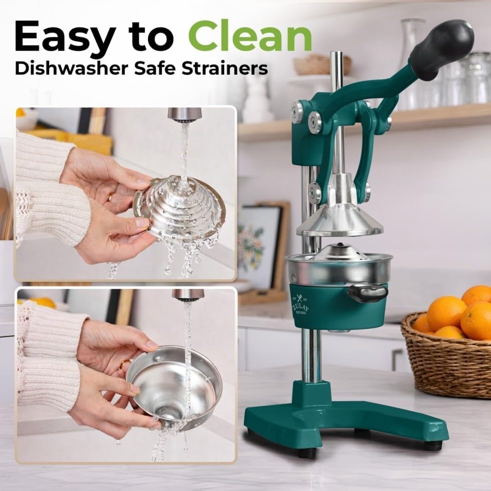 Zulay Kitchen Cast Iron Juicer - Heavy Duty Orange Juicer with Detachable Strainers for Easy Cleaning, Citrus Press for Citrus Fruits, Perfect for Bartenders, Juice Lovers & Health Enthusiasts