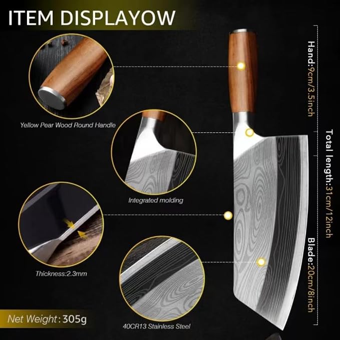 7Inch Meat Cleaver Vegetable Kitchen Knife Meat Cleaver Superior Class Stainless for Kitchen with gift box(German Steel Kitc