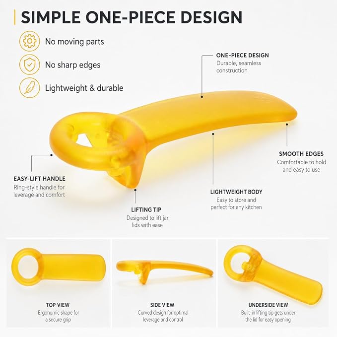 Brix Original Easy Jar Key Opener, Frosted Yellow, Vacuum-Seal Release Tool For Stubborn Lids, Arthritis And Carpal Tunnel Aid