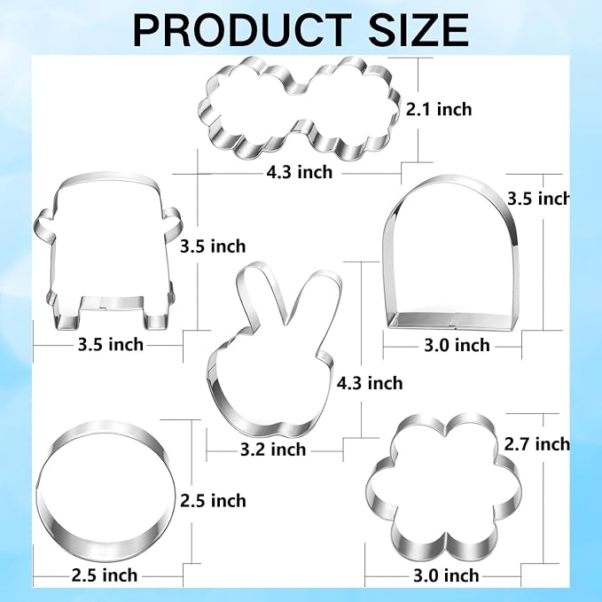 LUBTOSMN Large Groovy Cookie Cutter Set-6 Piece-VW Van, Peace Hand, Daisy, Floral Sunnies, Rainbow and Circle-Diswasher Safe-Cookie Cutters Shapes for Two Groovy One Birthday Party Decoratons