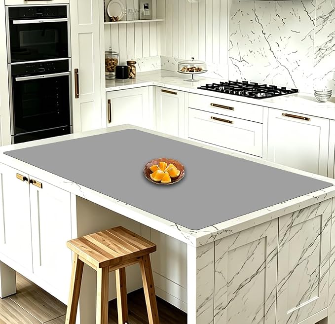 40''x32''(100cmx80cm) Silicone Kitchen Counter Mat, Extra Large Heat Resistant Non-Slip Countertop Protector, Waterproof Multipurpose Mat for Kitchen Island, Light Gray