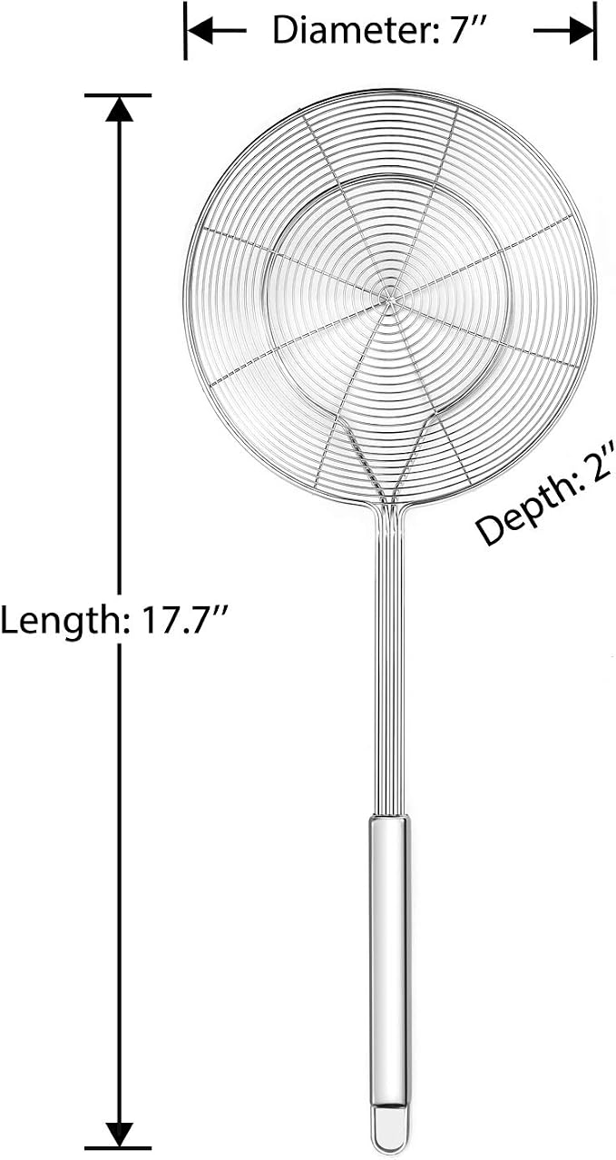 Hiware Solid Stainless Steel Spider Strainer Skimmer Ladle, Kitchen Utensils Wire Strainer Pasta Spoon, 7 Inch